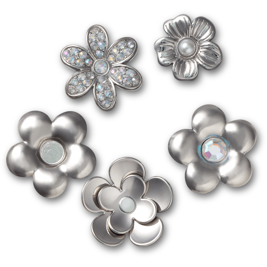 Crocs - Monochrome Slvr Flwrs 5 Pack Jibbitz™ charms Women|Men|Jibbitz™ Charms