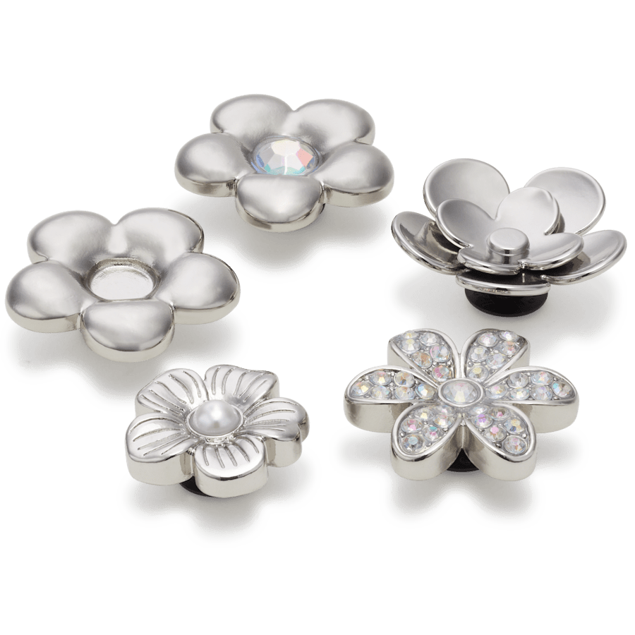 Crocs - Monochrome Slvr Flwrs 5 Pack Jibbitz™ charms Women|Men|Jibbitz™ Charms
