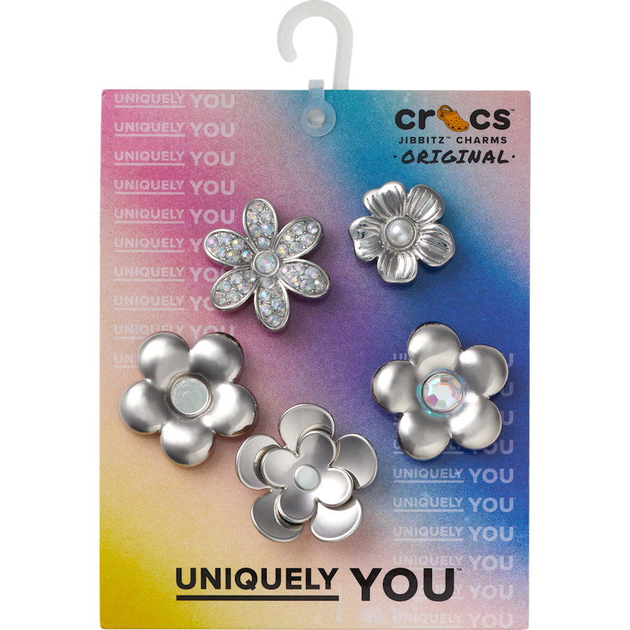 Crocs - Monochrome Slvr Flwrs 5 Pack Jibbitz™ charms Women|Men|Jibbitz™ Charms