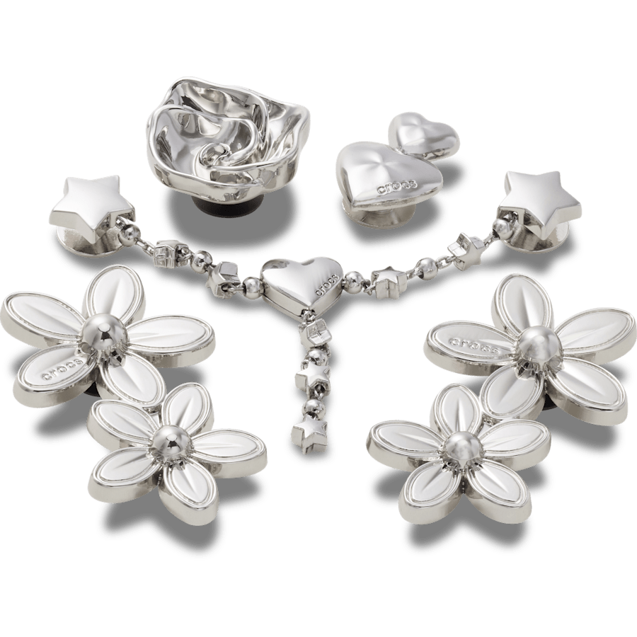 Crocs - Silver Meta Floral 5 Pack Jibbitz™ charms Women|Men|Jibbitz™ Charms