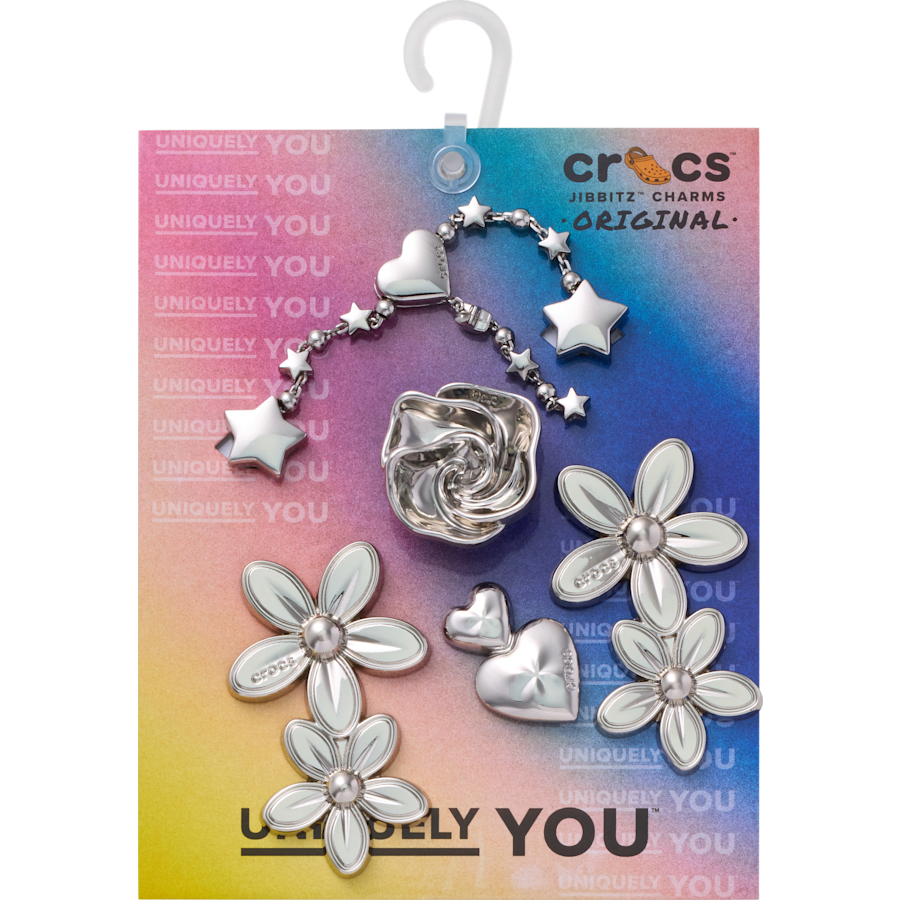 Crocs - Silver Meta Floral 5 Pack Jibbitz™ charms Women|Men|Jibbitz™ Charms